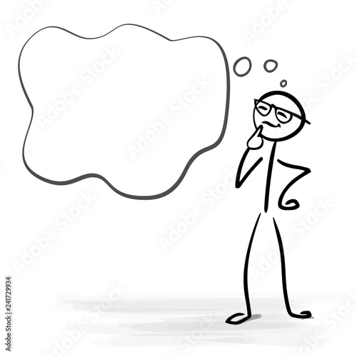 Happy man thinking and blank bubble with copy space - stick figure vector image