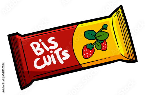 Cute and funny red yellow strawberry biscuit packaging - vector