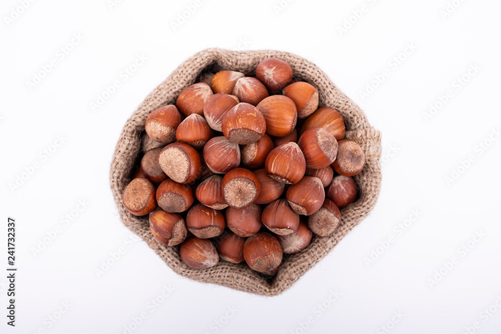 Top view of hazelnuts isolated on white background Top view of hazelnuts isolated on white background