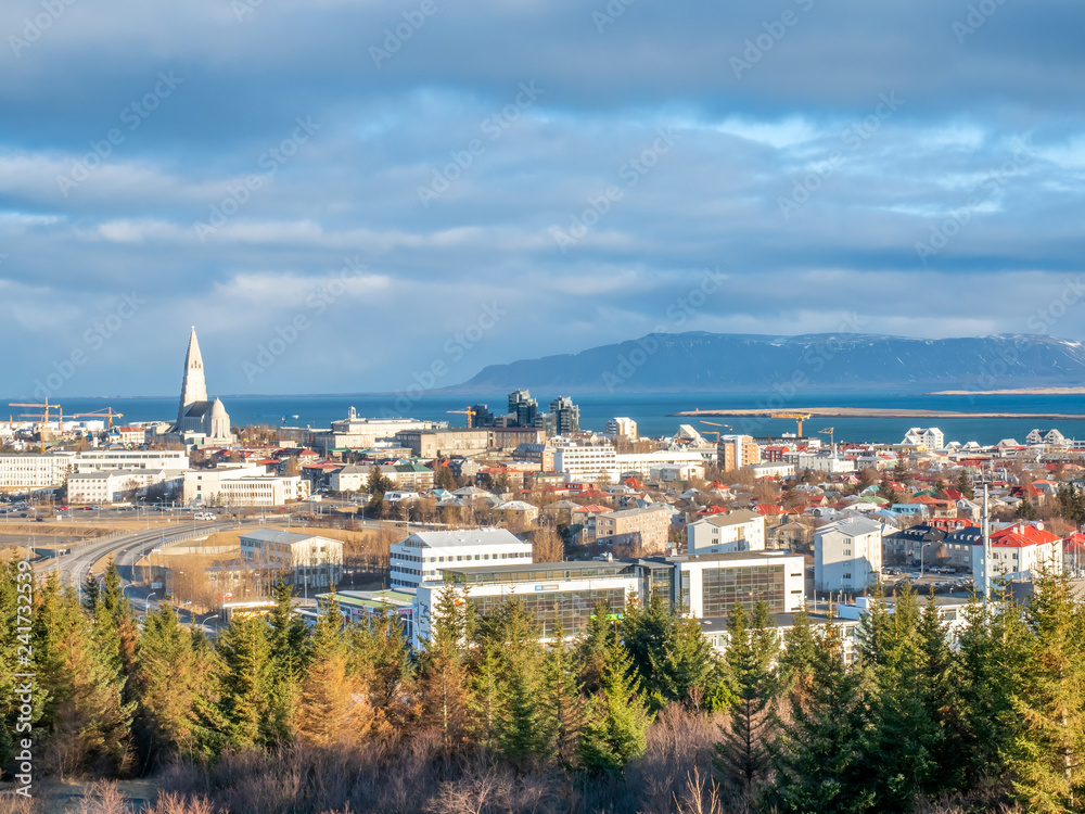 Fototapeta premium Cityscape viewpoint of Reykjavik from Perlan, Iceland