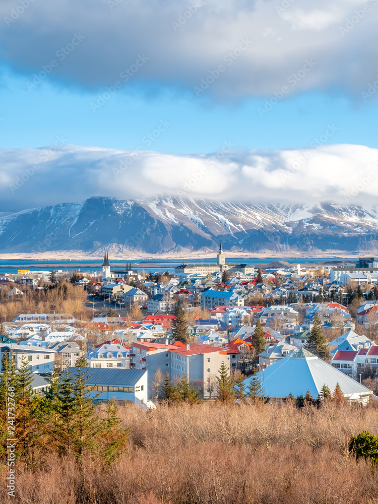 Cityscape viewpoint of Reykjavik from Perlan, Iceland - obrazy, fototapety, plakaty 