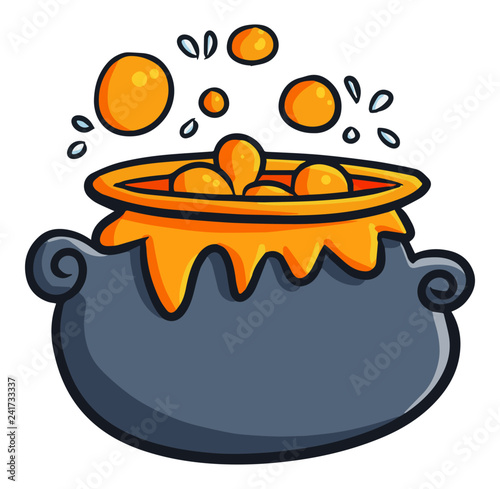 Cute and funny potion soup with bubbles for halloween party - vector