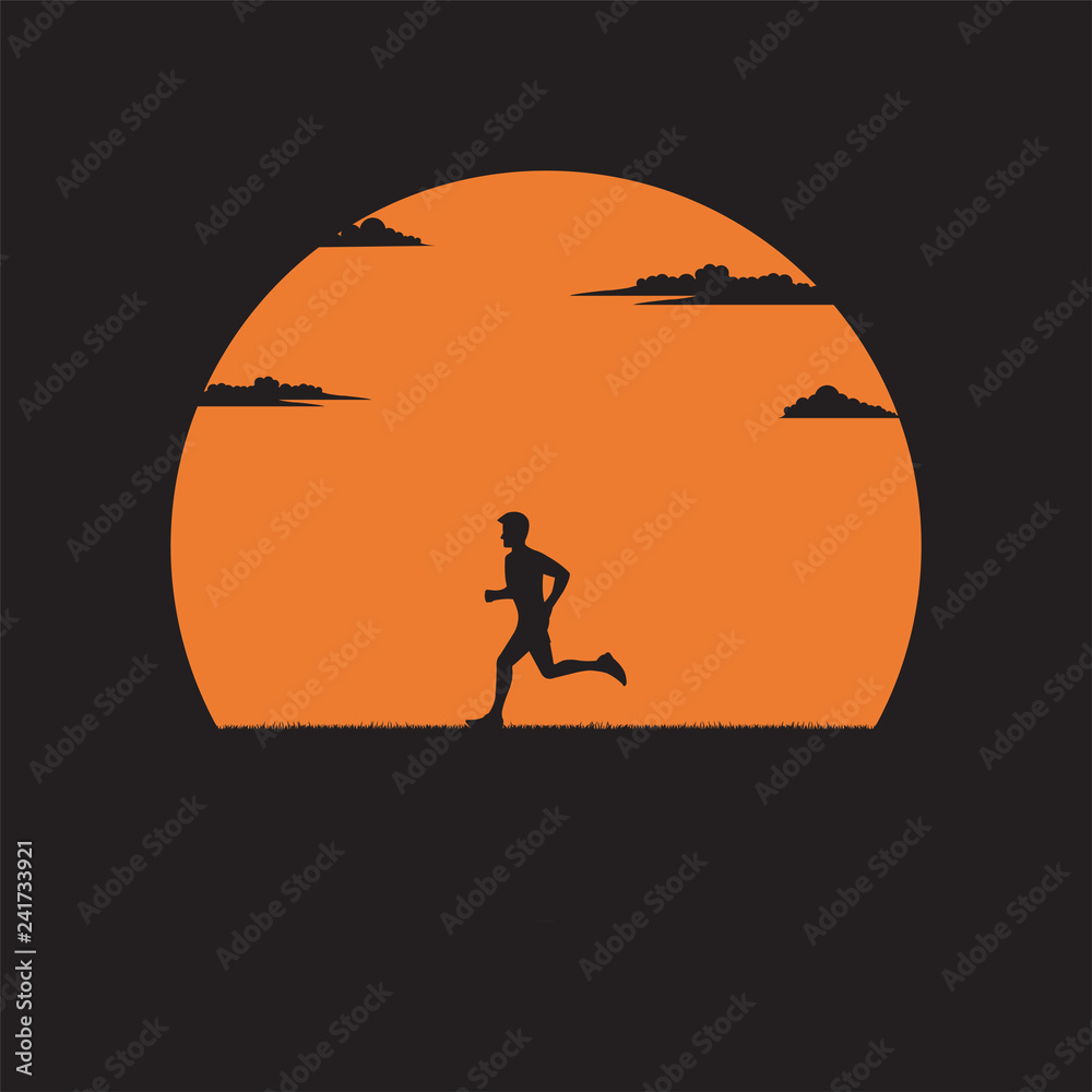 Silhouette a man running exercising in the outdoors park with the sun background