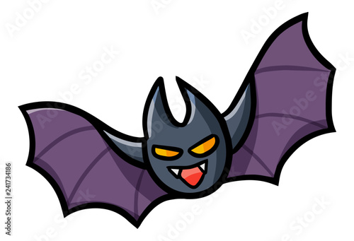 Cute and funny bat flying and laughing, front view - vector