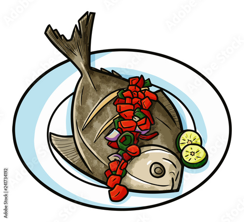 Cute and funny "Bandeng Presto", a traditional fish dishes from Java, Indonesia - vector