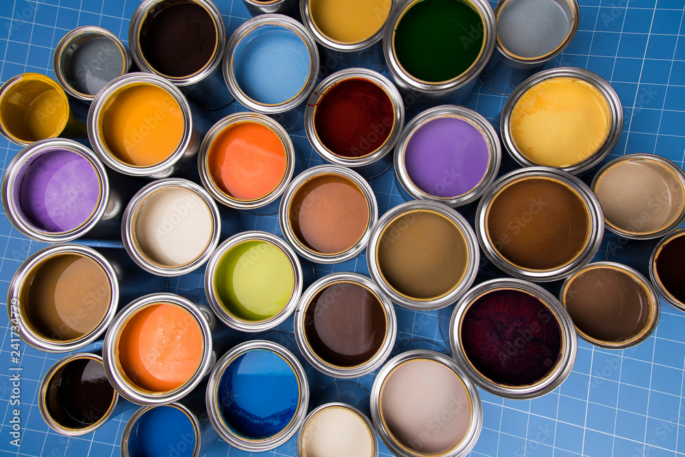 Metal cans with color paint. Metal cans with color paint.