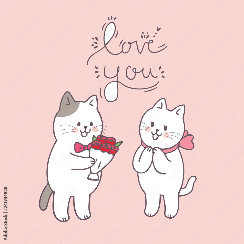 Cartoon cute Valentines day couple  cats vector.