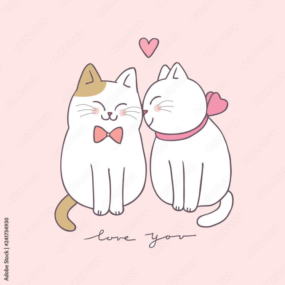 Cartoon cute Valentines day couple cats vector. Cartoon cute Valentines day couple cats vector.