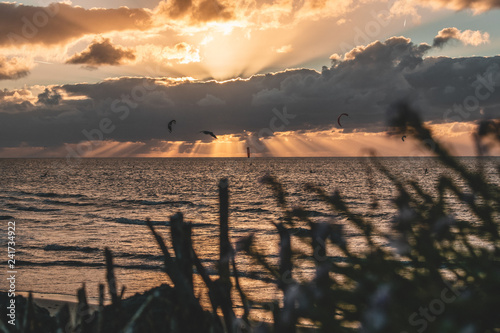 Epic sunset sky panorama of Goeree-Overflakkee, The Netherlands, Brouwersdam  photo