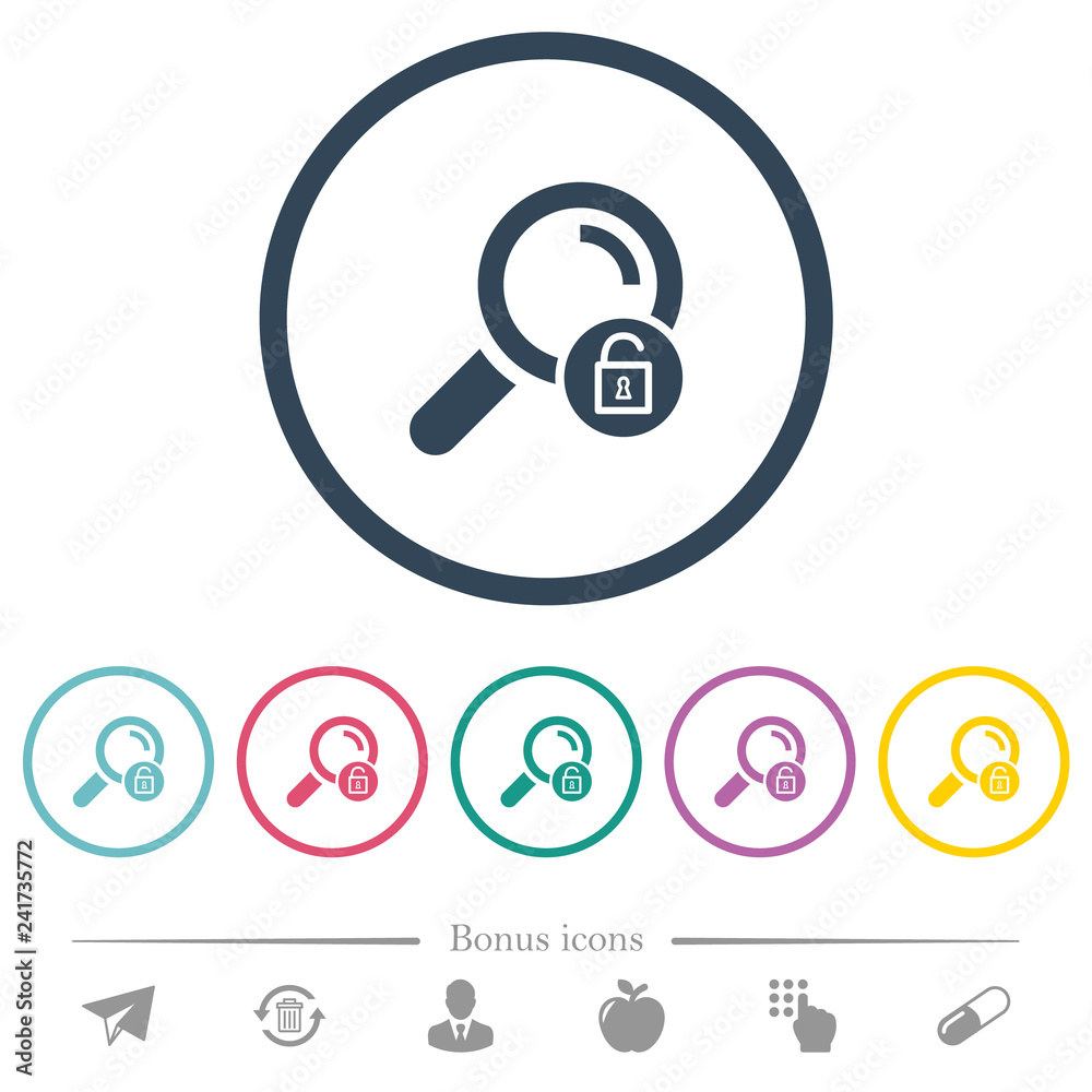 Unlock search flat color icons in round outlines Unlock search flat color icons in round outlines