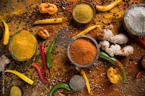 Variety of spices and herbs on kitchen table © Sebastian Duda