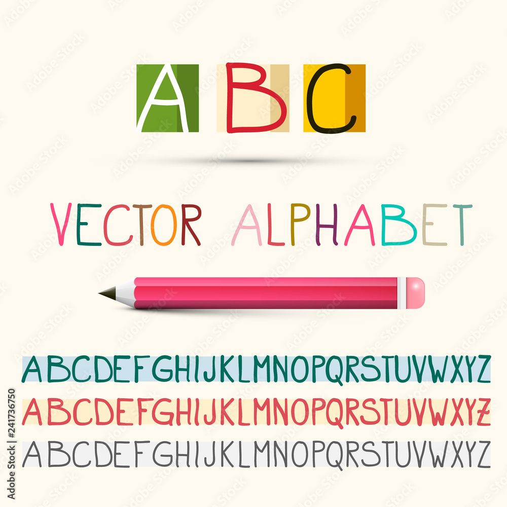 Alphabet. Vector ABC Letters Set with Pencil. Alphabet. Vector ABC Letters Set with Pencil.