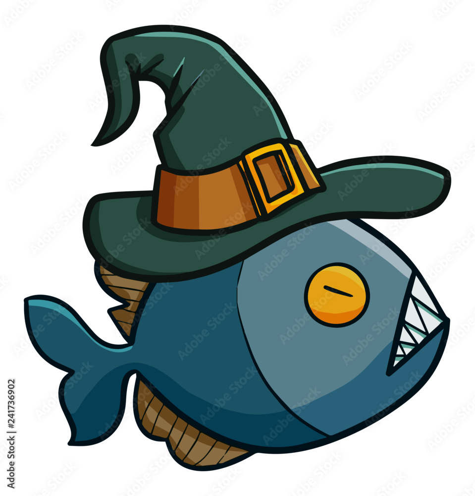 Funny and scary deep sea fish wearing witch hat for Halloween