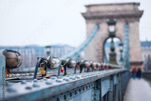 Lamps on the Chain Bridge in Budapest