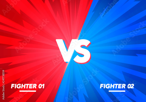 Vector Illustration Versus screen. Vs Fight background for battle, competition and game. red vs blue fighter.