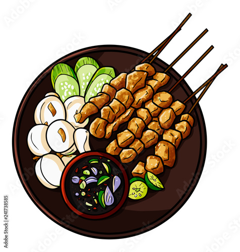 Funny and cute yummy "Sate Klathak", a traditional chiken satay from Yogyakarta, Indonesia - vector
