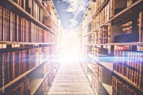 Composite image of close up of a bookshelf