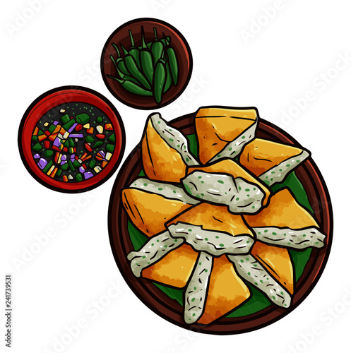 Cute and funny yummy "Tahu Isi", a traditionl tofu dishes from Jakarta, Indonesia - vector