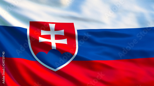Photography Slovakia flag. Waving flag of Slovakia 3d illustration