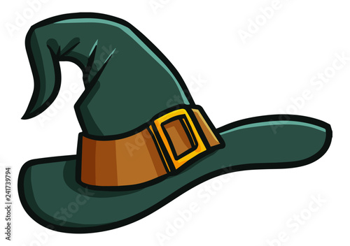 Funny and cute dark green witch hat for Halloween - vector.