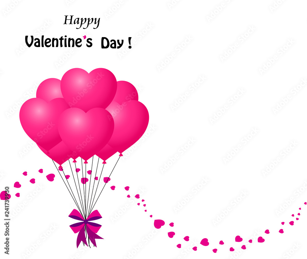 Valentines  card with bunch of pink heart shaped balloons
