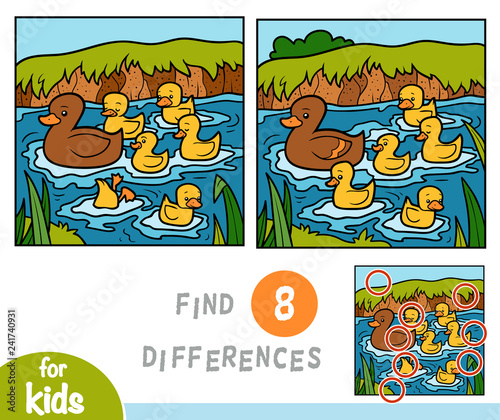Find differences education game, Duck and ducklings