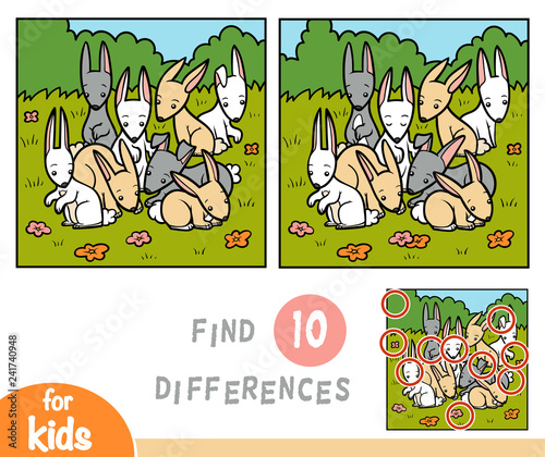 Find differences education game, rabbits