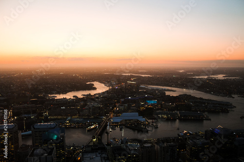 Photography View from Sydney's highest lookout tower towards the West capturing the last sun