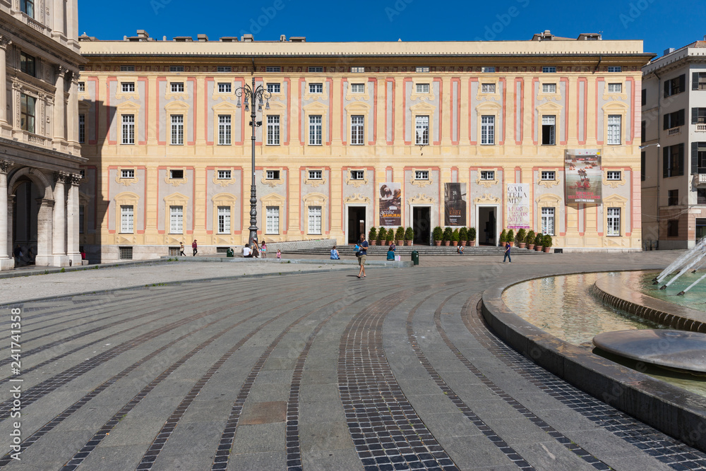 Palazzo Ducale, Piazza de Ferrari with fountain, Genoa, Liguria, Italy, Europe