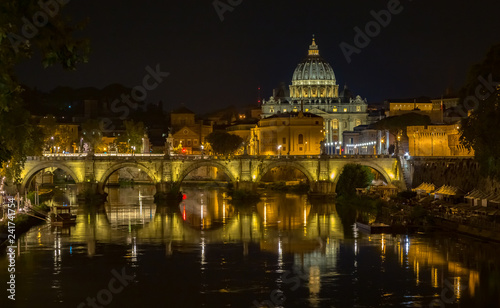 Vatican City  Saint Peter with bridge reflection by night