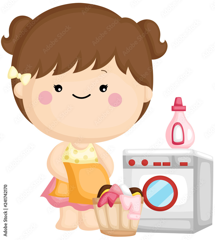 A vector set of a cute little girl washing her clothes with washing machine
A vector set of a cute little girl washing her clothes with washing machine