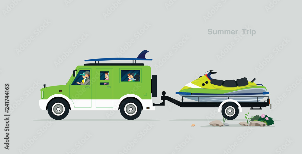 The family drives a summer tour with a jet ski rickshaw.
