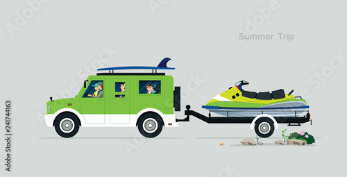 The family drives a summer tour with a jet ski rickshaw.
