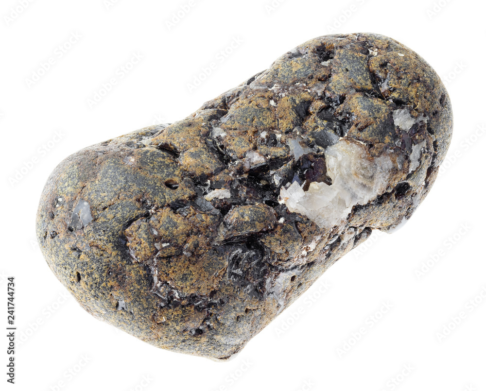 polished Sphalerite with Galena crystals on white