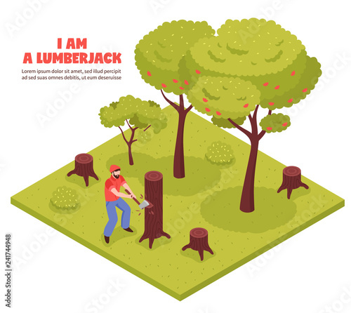 Lumberjack Isometric Composition