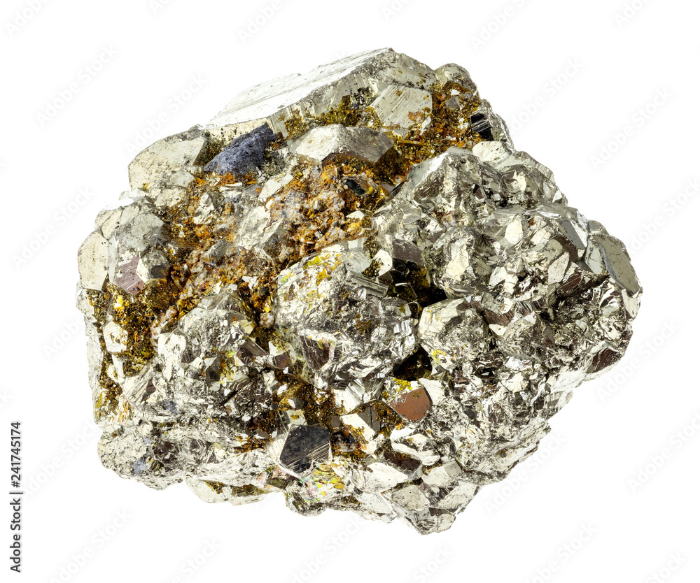 rough iron pyrite (sulfur pyrite) rock on white rough iron pyrite (sulfur pyrite) rock on white