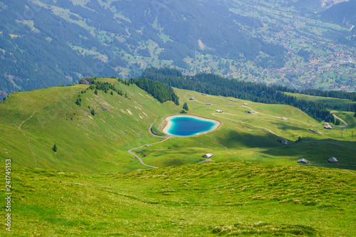 Alpine peaks landskape background. Jungfrau, Bernese highland. Alps, tourism, journey, hiking concept. photo