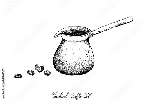 Turkish Cuisine, Turkish Coffee with Cezve or Coffee Pot. One of The Popular Drink in Turkey.