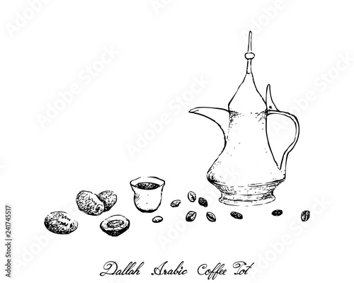 Turkish Cuisine, Hot Coffee with Dallah or Arabic Coffee Used for Centuries to Brew and Serve Qahwa or Gahwa. 