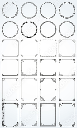 Big vector set of decorative rectangle, square, round frames and borders
