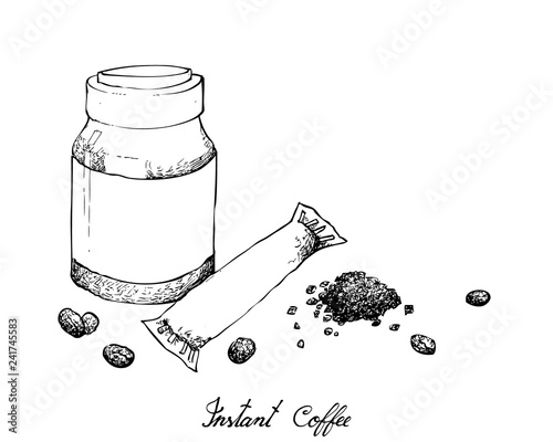 Illustration Hand Drawn Sketch of Instant Coffee or Coffee Powder Isolated on White Background.