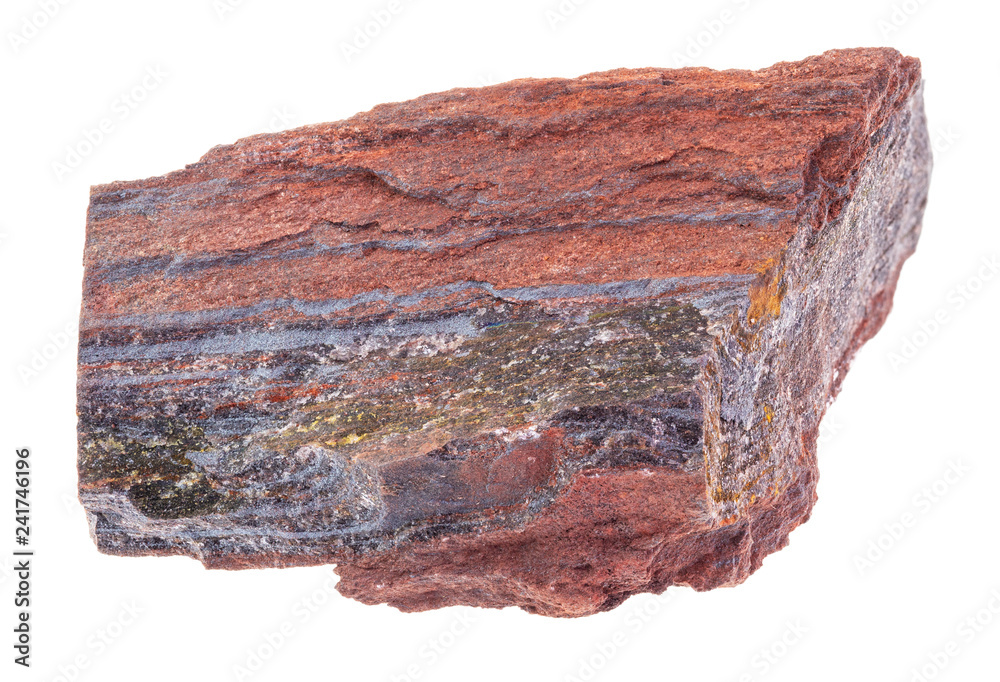 rough jaspilite (jasper taconite) rock on white