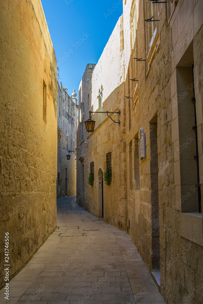 Narrow streets in old town Mdina in Malta