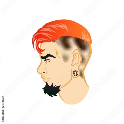 Vector bearded men face profile hipster head with haircuts, mustaches and beards. For Silhouettes or avatars, emblems and icons, labels