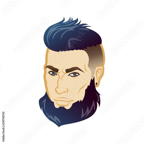 Vector bearded men face profile hipster head with haircuts, mustaches and beards. For Silhouettes or avatars, emblems and icons, labels