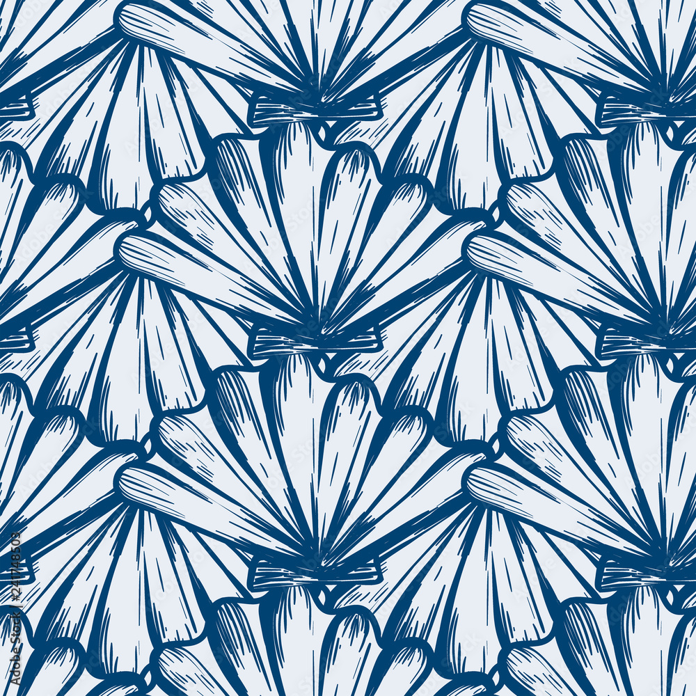 Blue seashells in a nautical style