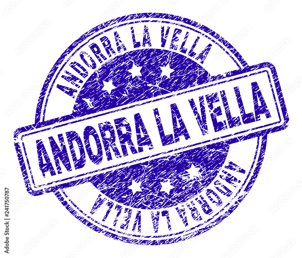 ANDORRA LA VELLA stamp seal imprint with distress texture. Designed with rounded rectangles and circles. Blue vector rubber print of ANDORRA LA VELLA title with scratched texture. ANDORRA LA VELLA stamp seal imprint with distress texture. Designed with rounded rectangles and circles. Blue vector rubber print of ANDORRA LA VELLA title with scratched texture.