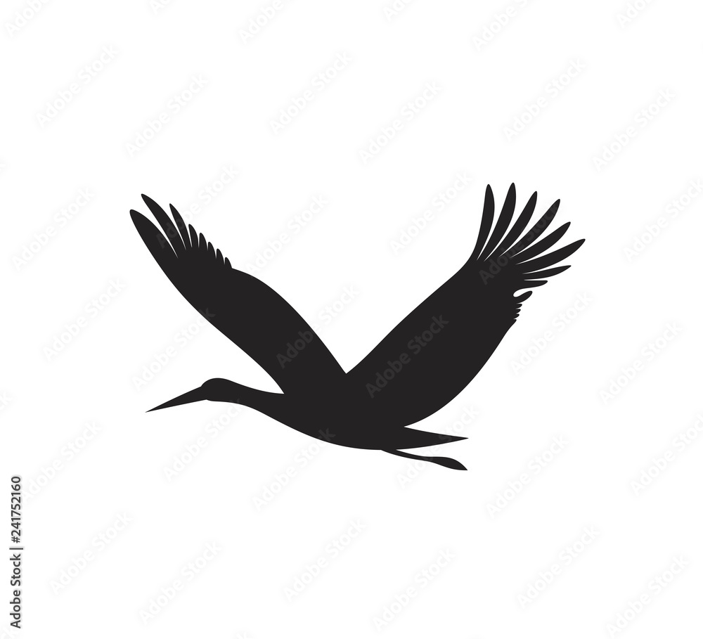 Stork silhouette. Isolated stork on white background Stork silhouette. Isolated stork on white background