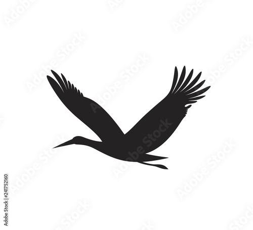 Stork silhouette. Isolated stork on white background