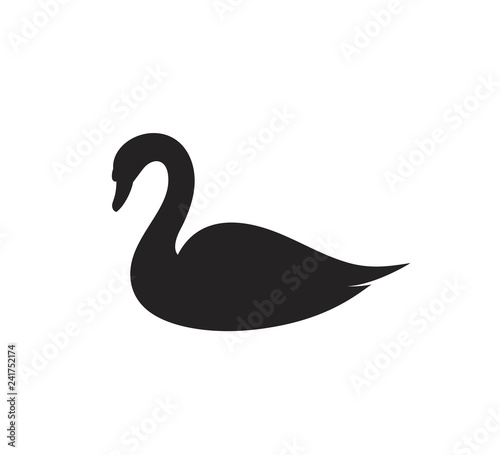 Fotografie, Obraz Swan silhouette. Isolated swan on white background